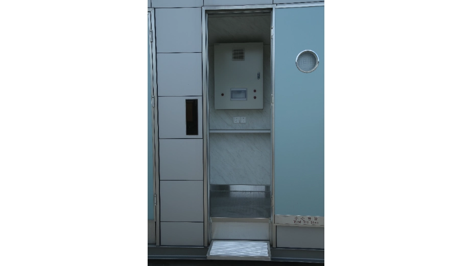 six-stall gender neutral restroom unit